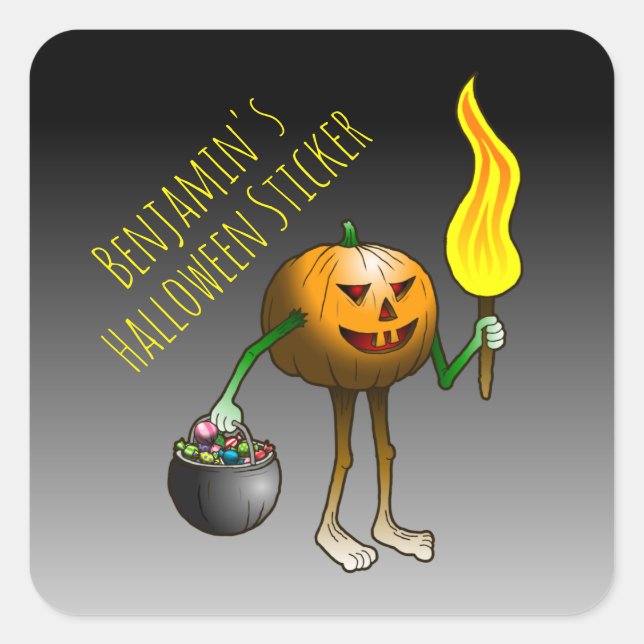 Adesivo Quadrado Jack O'lantern para enganar ou tratar (Frente)