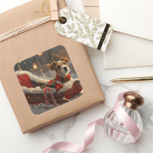 Adesivo Quadrado Jack Russell Cachorro Natal Festivo