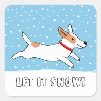 Adesivo Quadrado Jack Russell Deixe nevar | Feriado de Cão Cachorro