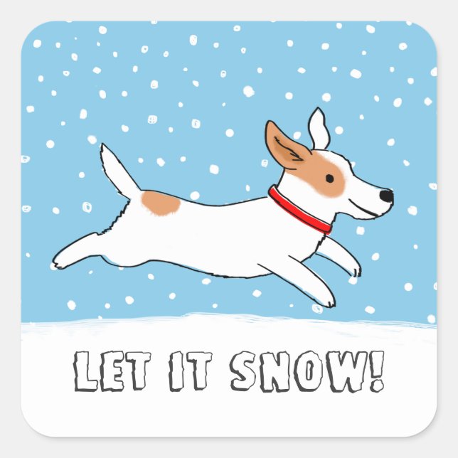 Adesivo Quadrado Jack Russell Deixe nevar | Feriado de Cão Cachorro (Frente)