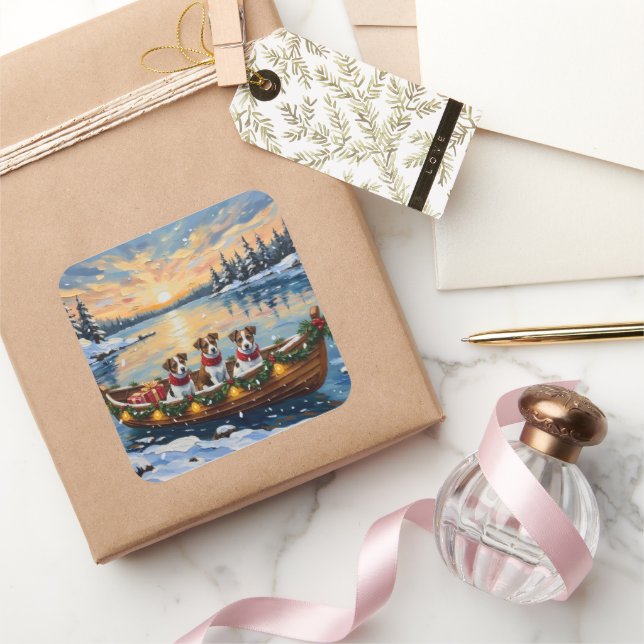 Adesivo Quadrado Jack Russell Terrier Christmas Boat Holiday (Presentear)