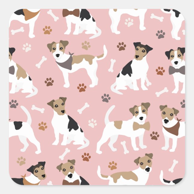 Adesivo Quadrado Jack Russell Terrier Paws e Bones Square Sticker (Frente)
