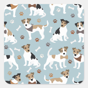 Adesivo Quadrado Jack Russell Terrier Paws e Bones Square Sticker