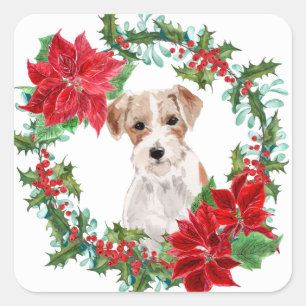 Adesivo Quadrado Jack Russell Terrier Poinsettia Frota de Natal