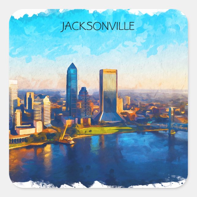 Adesivo Quadrado Jacksonville Florida Skyline Panorama View (Frente)