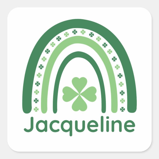 Adesivo Quadrado Jacqueline Nome Clover Boho Rainbow (Frente)