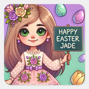 Adesivo Quadrado JADE ~ FELZ PASCOA ~ Flores~