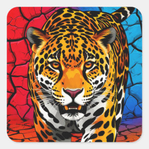 Adesivo Quadrado Jaguar em Fundo de Terra Rachada