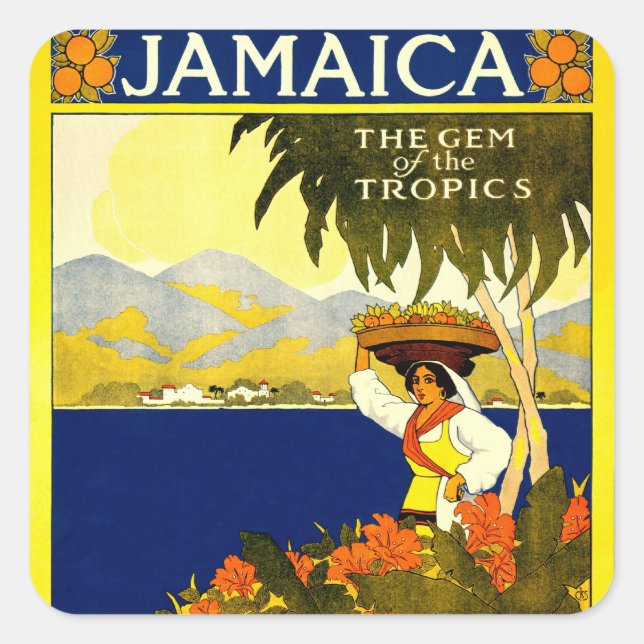 Adesivo Quadrado Jamaica, a Gema do Poster de viagens dos Trópicos  (Frente)