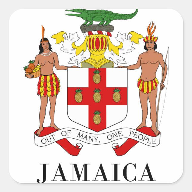 Adesivo Quadrado JAMAICA - símbolo/casaco de armas/bandeira/cores/e (Frente)
