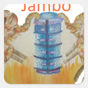 Adesivo Quadrado Jambo Jumbo African Kids Elephants Art Impressão