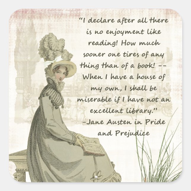Adesivo Quadrado Jane Austen Book Lovers (Frente)