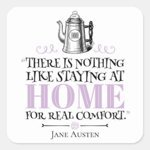 Adesivo Quadrado Jane Austen - Ficando em casa - Pote de café