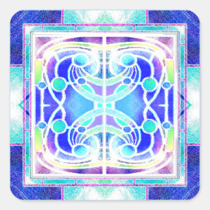 Adesivo Quadrado Janela de Catedral de Vidro Colorido em Azul e Ver