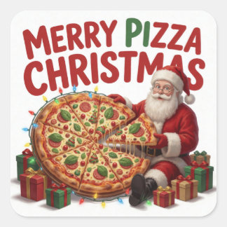 Adesivo Quadrado Jantar de Natal com Pizza do Papai Noel Celebração