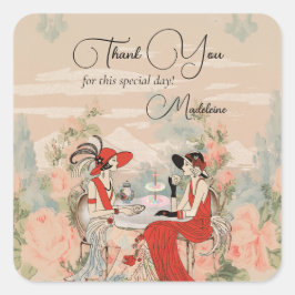 Adesivo Quadrado Jantar de Noiva Jardim Vintage Tempo de Chá Floral