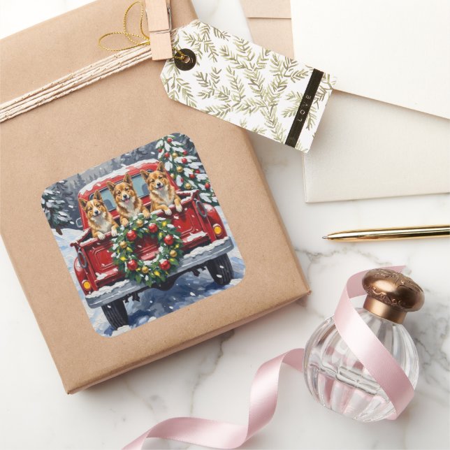 Adesivo Quadrado Japanese Chin Christmas Red Truck Holiday (Presentear)