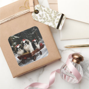 Adesivo Quadrado Japanese Chin Neve Trenó Natal Decoração de Natal