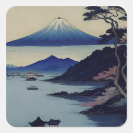 Adesivo Quadrado Japanese Mount Fuji Landscape Ukiyo-e Stickers