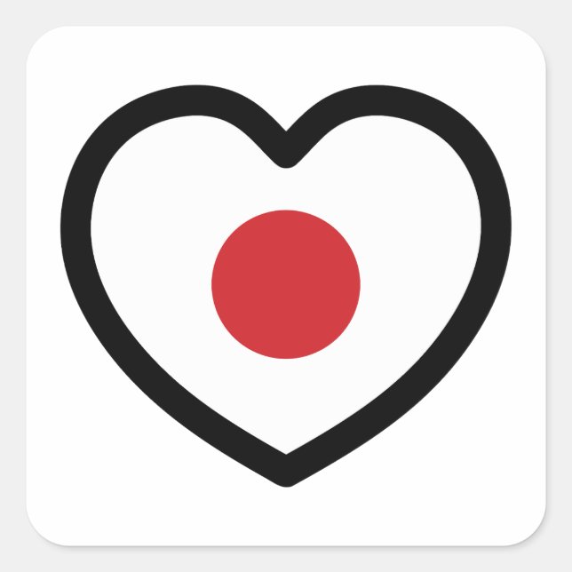 Adesivo Quadrado Japão | Sinalizador Japonês Heart (Frente)
