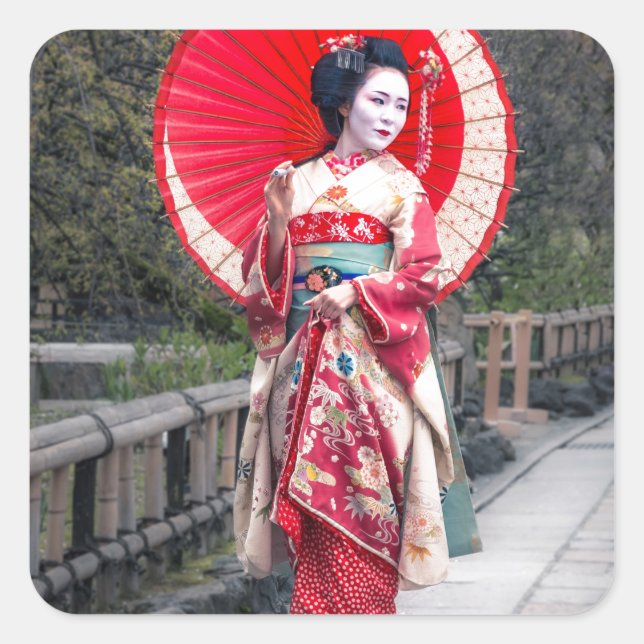 Adesivo Quadrado Japonês Geisha em Kyoto (Frente)