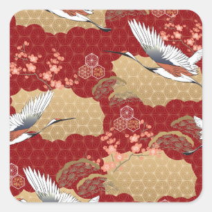 Adesivo Quadrado Japonês Kimono Cherry Blossoms