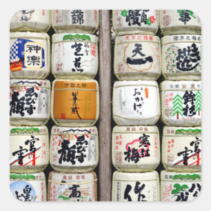 Adesivo Quadrado Japonês Sake Barrels