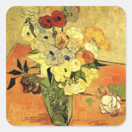 Adesivo Quadrado Japonês Vase, Rosas, Anemones por Vincent van Gogh