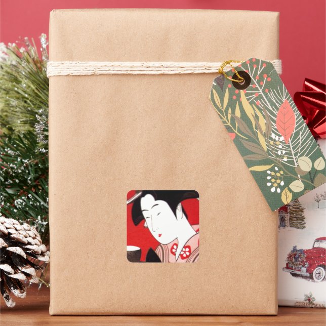 Adesivo Quadrado Japonesa Lady Tea Servindo Cerimonia Art Impressão (Feriado)