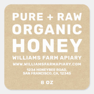 Adesivo Quadrado Jar Label Honeybee Apiary Kraft