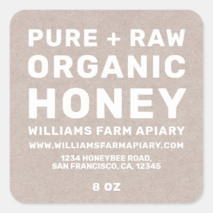 Adesivo Quadrado Jar Label Honeybee Apiary Kraft