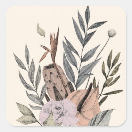 Adesivo Quadrado Jardim Botânico Boho - Ilustração Floral