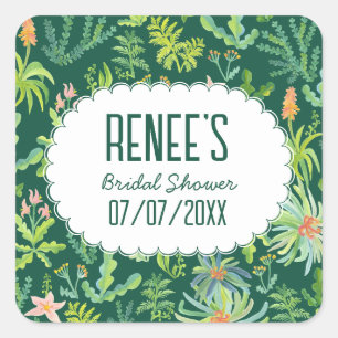 Adesivo Quadrado Jardim da Selva Aquarela Personalizada CHUVEIRO DE