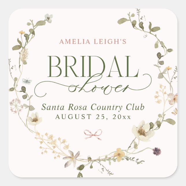 Adesivo Quadrado Jardim de Contos de Fadas e Laços Chá de Noiva Cap (Frente)