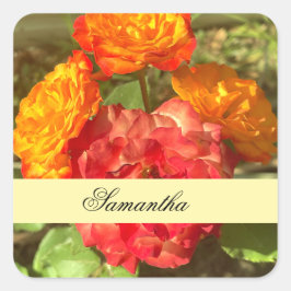 Adesivo Quadrado Jardim De Flor Laranja E Vermelho