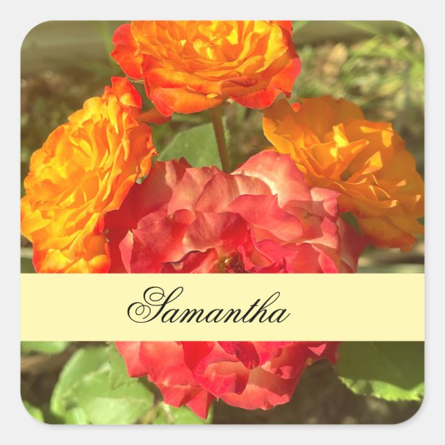 Adesivo Quadrado Jardim De Flor Laranja E Vermelho (Frente)