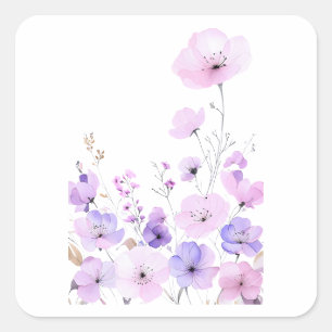 Adesivo Quadrado Jardim de Flores Silvestres Pastel em Flor Suave