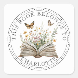Adesivo Quadrado Jardim de Livros Florais Personalizado