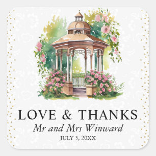 Adesivo Quadrado Jardim de primavera em aquarela Gazebo Casamento