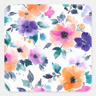 Adesivo Quadrado Jardim de primavera vintage em aquarela floral
