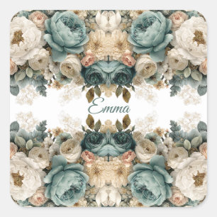 Adesivo Quadrado Jardim de Rosas da Primavera Personalizado Vintage