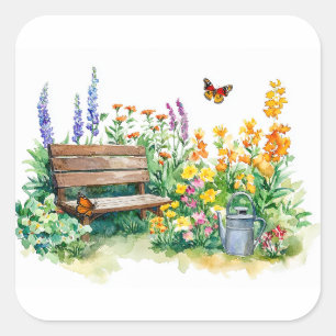 Adesivo Quadrado Jardim de Verão com Borboletas