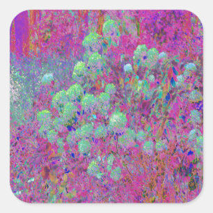 Adesivo Quadrado Jardim Magenta com Flores Aqua Hydrangea