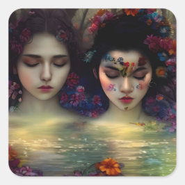 Adesivo Quadrado Jardim Místico: Sonhos Florais