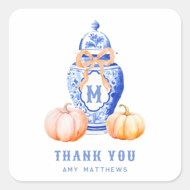 Adesivo Quadrado Jardim Tópico de Bambu | Chinoiserie Obrigado (Frente)