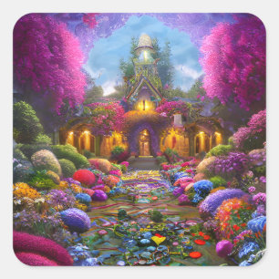 Adesivo Quadrado Jardim Whimsical Cheio de Flores