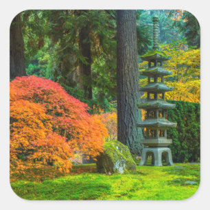 Adesivo Quadrado Jardins Japoneses no Outono em Portland, Oregon