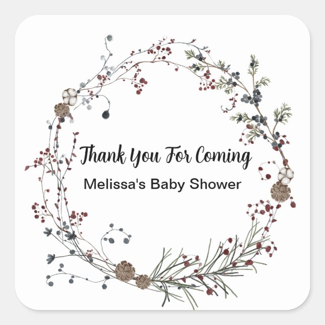 Adesivo Quadrado Jardins Russos de Bho Selvagem de Winterberry (Frente)