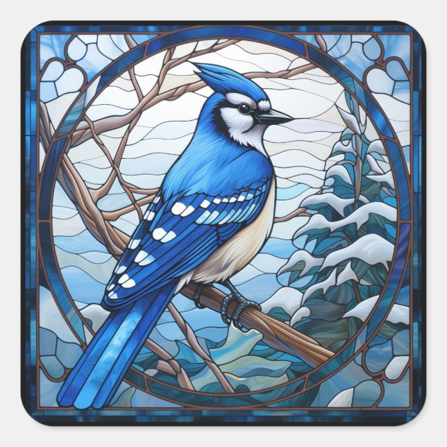 Adesivo Quadrado Jay Azul de Vidro Estreitado (Frente)