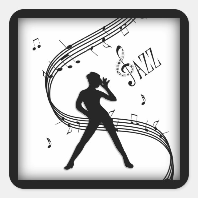 Adesivo Quadrado Jazz Dance Black and White Music (Frente)